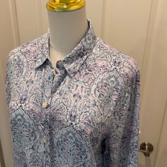 J. Jill Love Linen Essentials Button Down Shirt with Blue Purple Paisley Size M - Picture 3 of 7